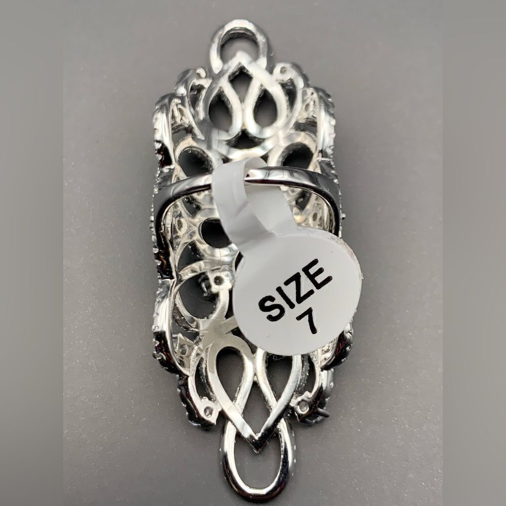 S925 Sterling Silver Cubic Zirconia Hollow Knuckle Finger Ring Size 7 - Picture 4 of 6